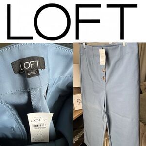 Loft Button Front High Waist Wide Leg Blue Pants Size 10 NWT $74.50